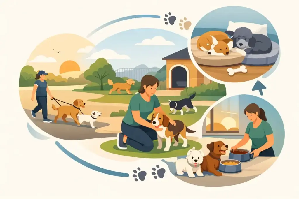 Beispiel: Tagesablauf in einer Hundepension